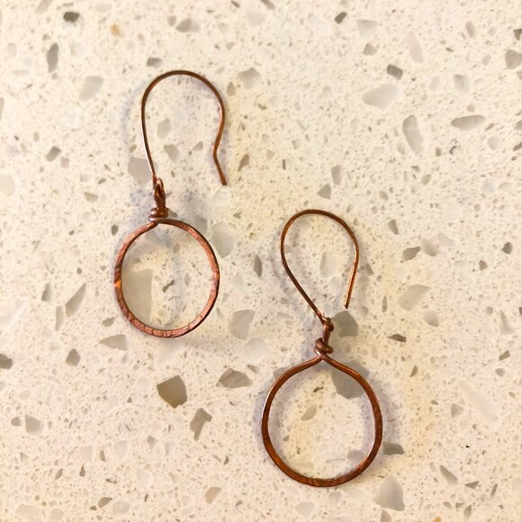 Handmade Hammered Copper Hoop Earrings - Picture 1 of 2